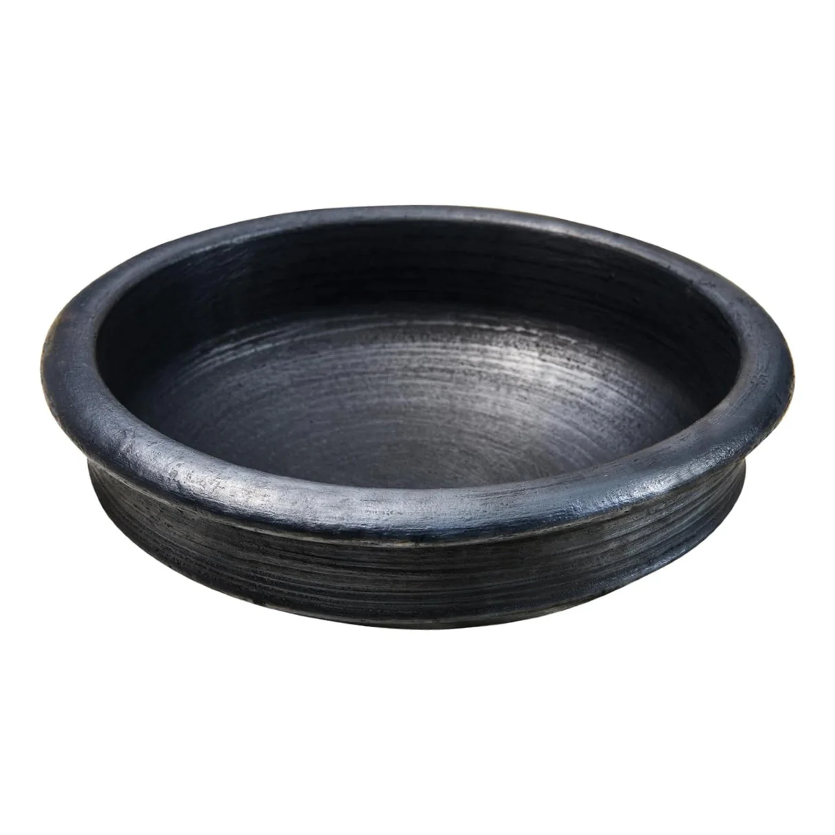 The AVC Black Clay Pot Meenchatty, a traditional seasoned earthenware vessel perfect for authentic fish curries, is available for purchase at theindianshelf.co.uk
