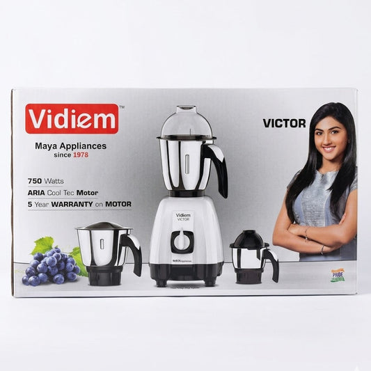The Vidiem Victor is a powerful 750 Watts mixer grinder from Maya Appliances (since 1978). It features an ARIA Cool Tec Motor and comes with a 5-year warranty on the motor, designed for heavy-duty kitchen tasks like grinding spices and making batters.

All of these items are available in the UK at theindianshelf.co.uk.