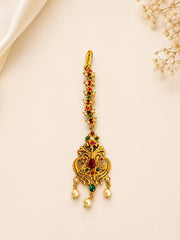 Royal Traditional Gold-Tone hair accessories with Red, Green stones & Pearls